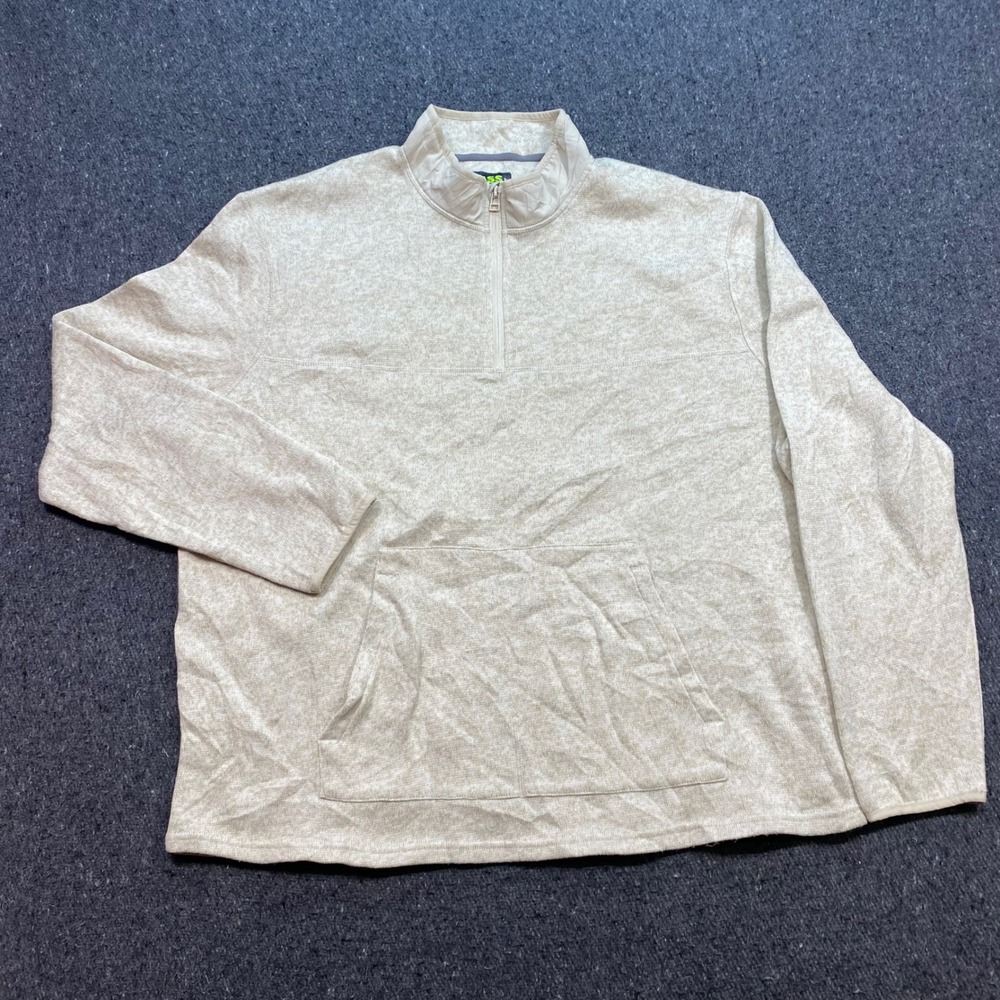 Bass & Co Quarter Zip Pullover Sz XXL Mens Oatmeal Gorpcore Kangaroo Pocket